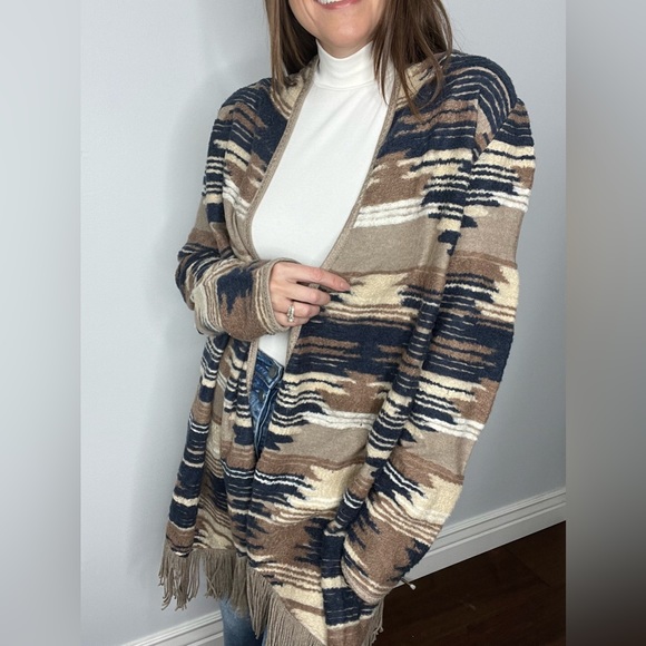 Lucky Brand Aztec Fringe Open Front Cardigan Large NWT - Picture 2 of 12